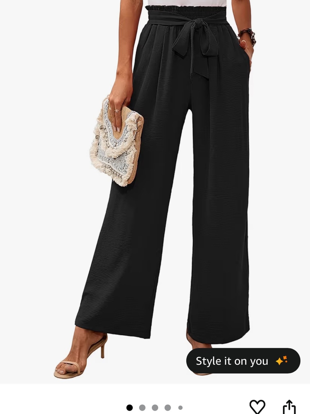 High-Waist Black Wide-Leg Pants with Tie Waist